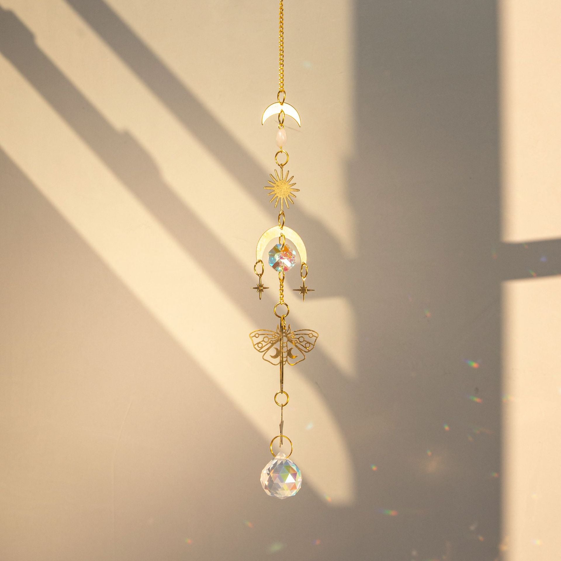 Wholesale Suncatcher Brass Butterfly Raw Stone Crystal Wind Chime Decoration